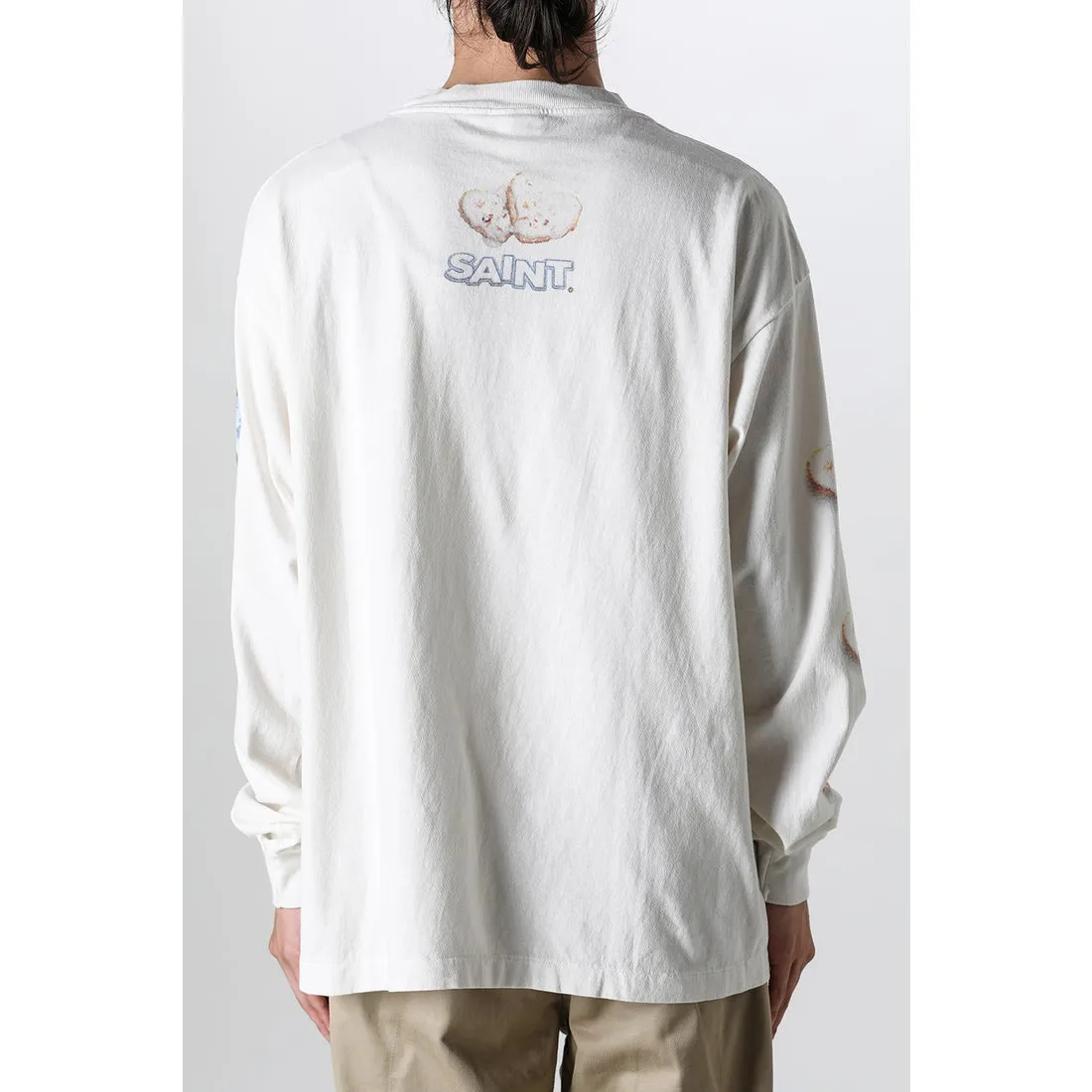 SAINT Mxxxxxx HEART COOKIES L/S TEE/WHT Love Oreo printed long sleeves Off-white S-XL Customized co-branded main mark/wash mark Correct version Ready-made garments washed and distressed VINTAGE feeling Top-notch printing technology Perfect restoration